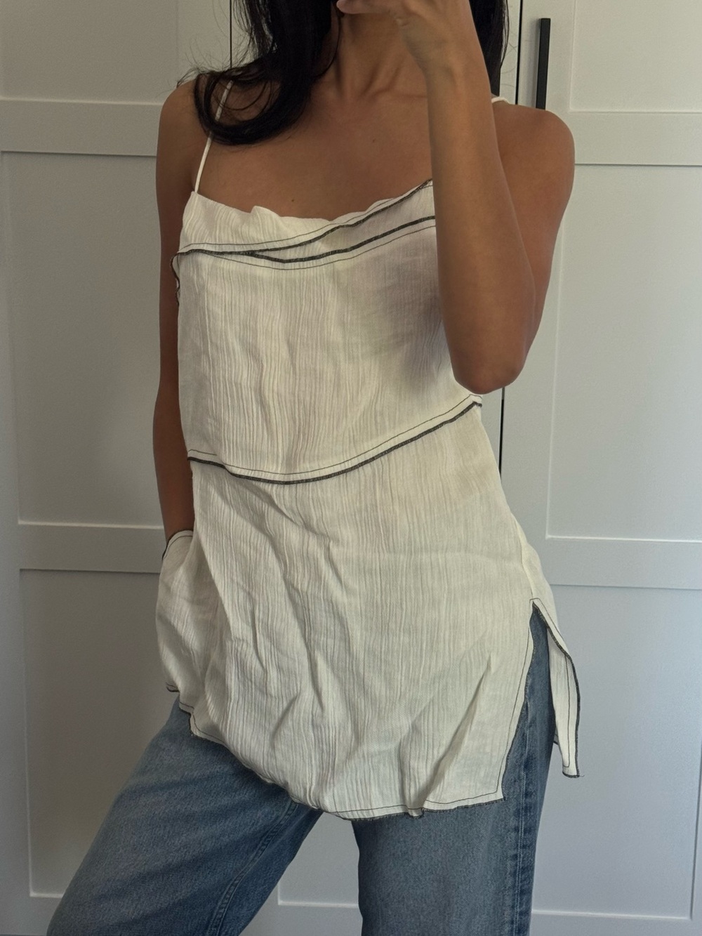 White Linen Spaghetti Strap Cami Top